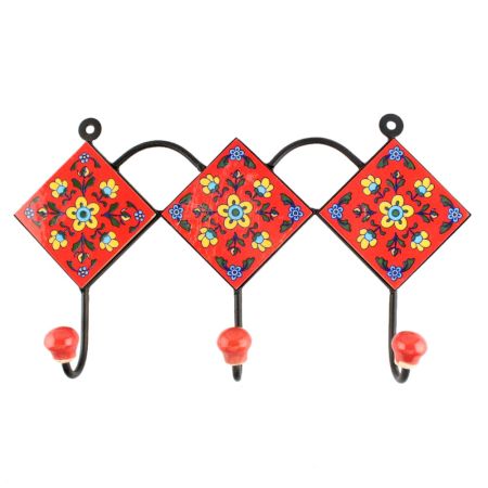 Red Tiny Flower Ceramic Tile Wall Hook